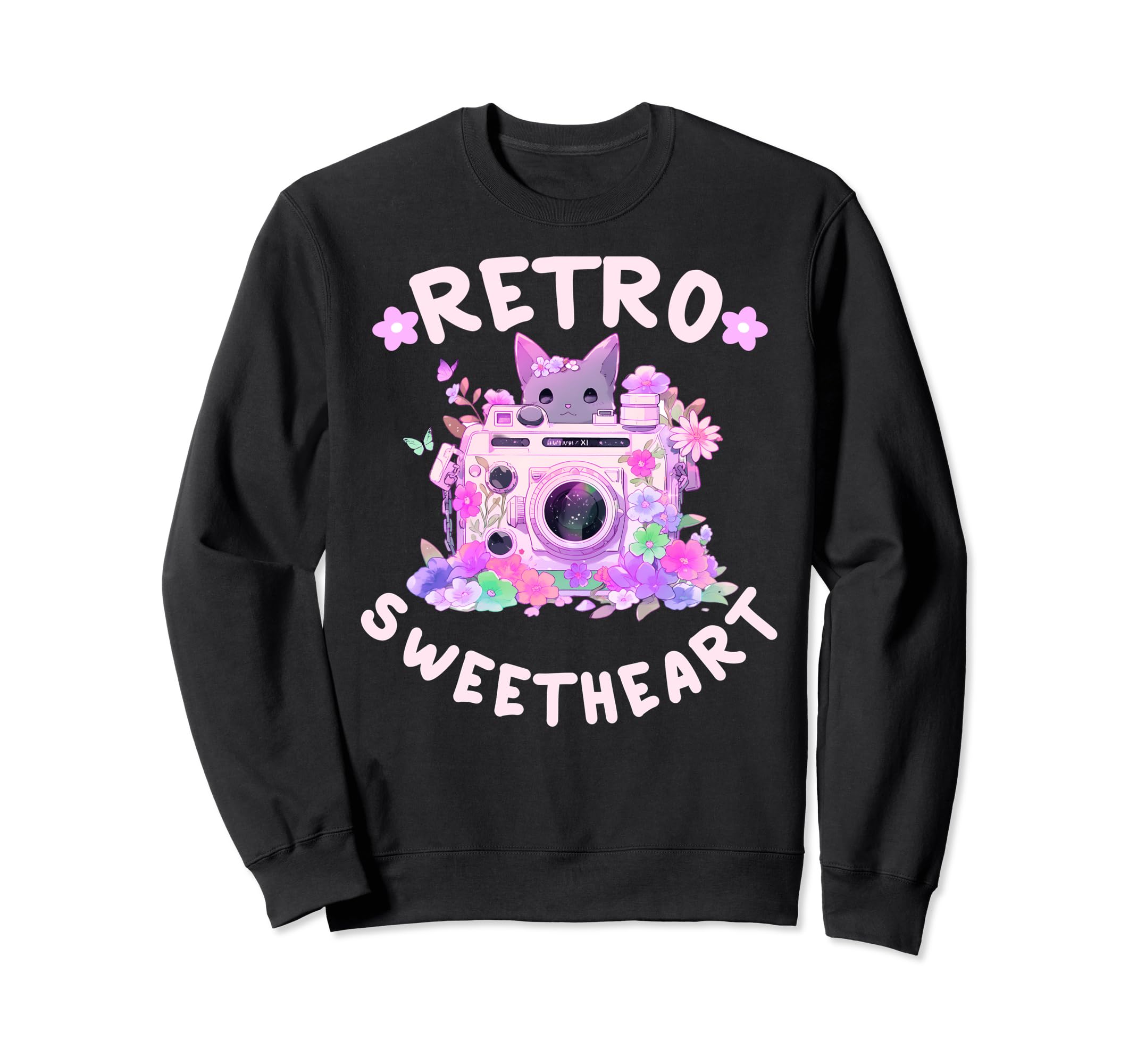Sweetheart Kawaii Floral Camera Sweatshirt - Novelty Apparel for Adults - T-Shirt, Sweatshirt, Hoodie