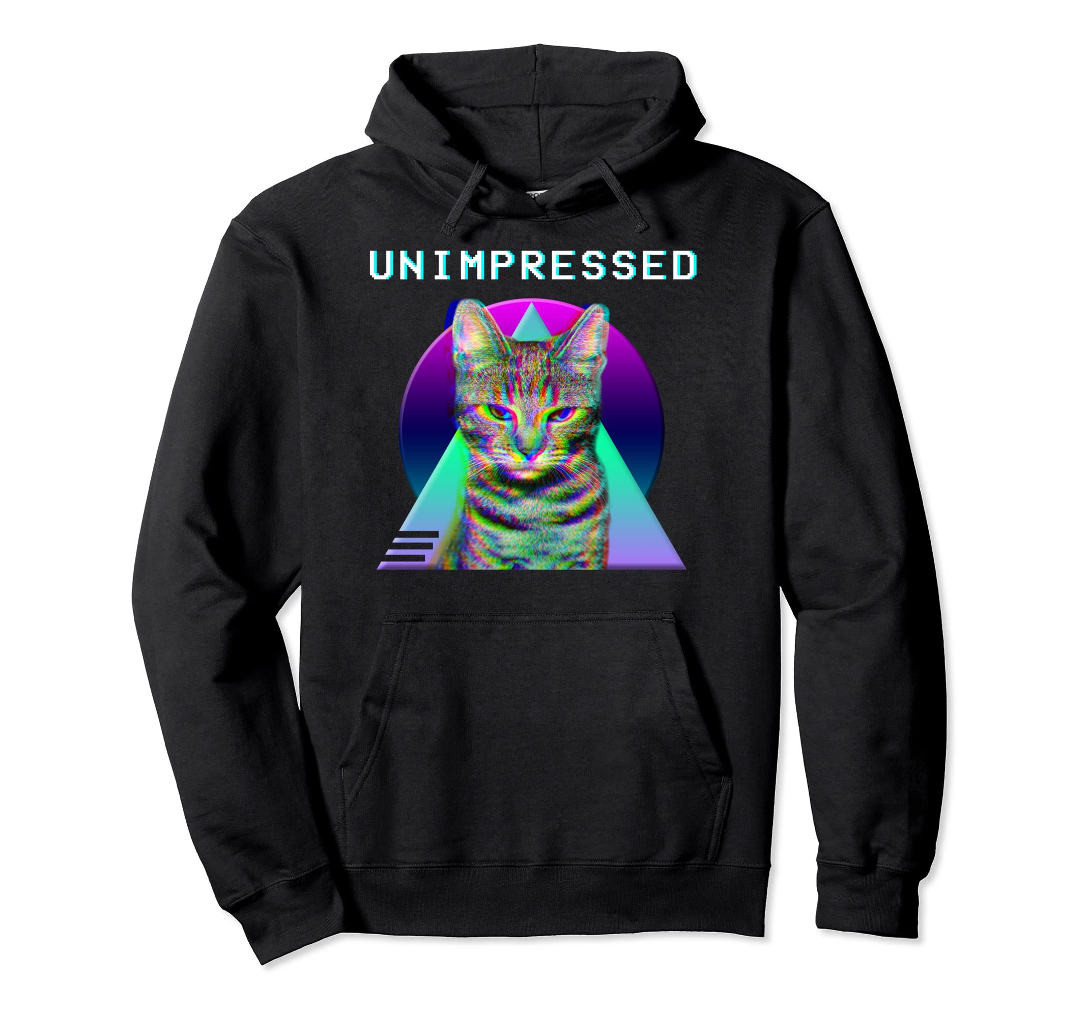 80S Vaporwave Aesthetic Unimpressed Cat Hoodie - Novelty Apparel for Adults - T-Shirt, Sweatshirt, Hoodie