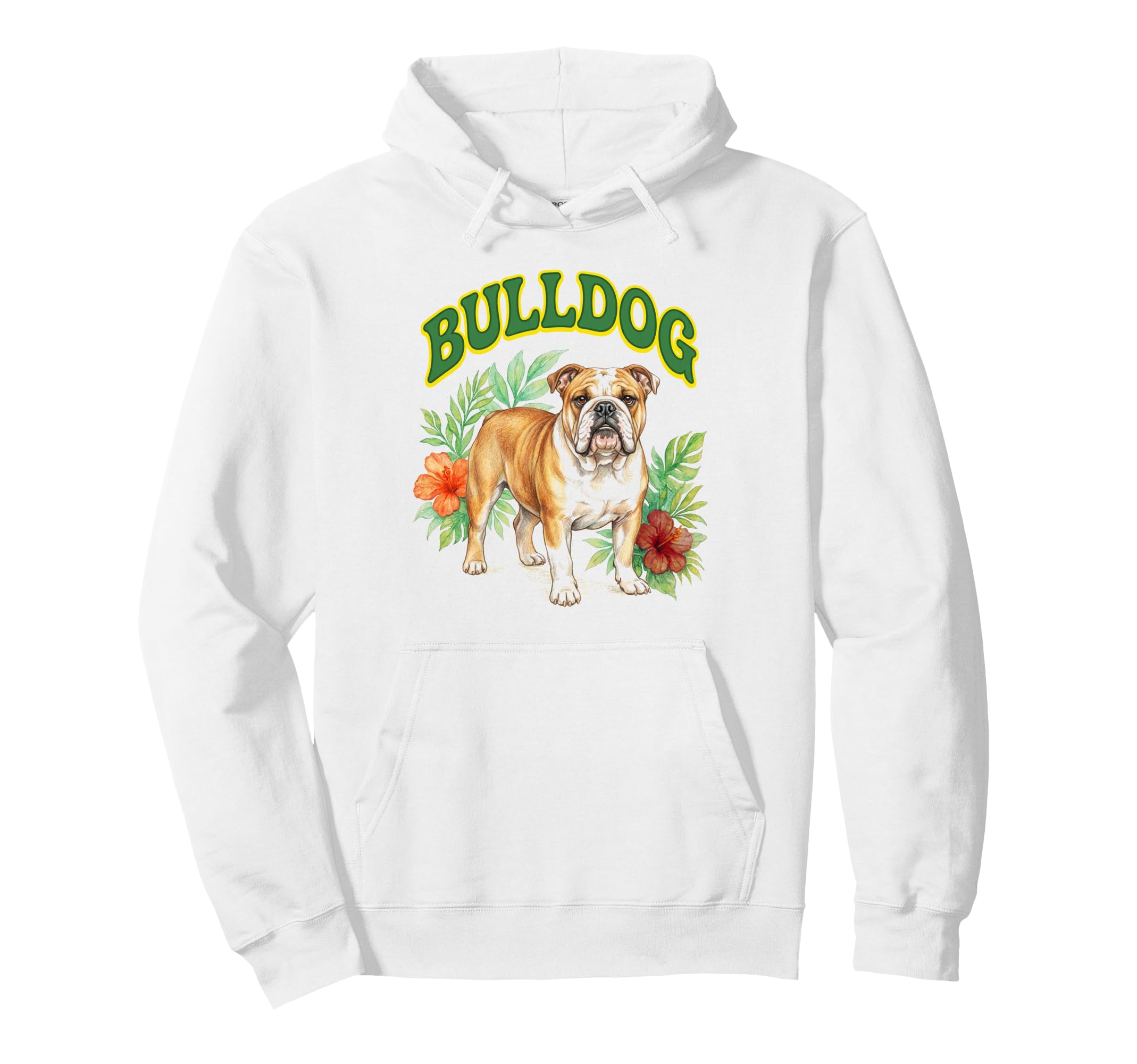 Bulldog Groovy Floral Watercolor Hoodie - Fun Novelty Design Men Women - T-Shirt, Sweatshirt, Hoodie