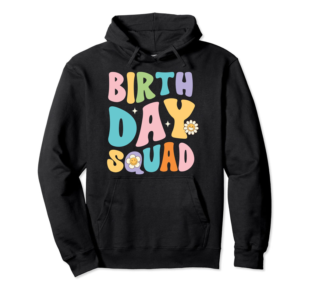 Groovy Boho Pastel Birthday Squad Hoodie - Custom Art Print Men Women - T-Shirt, Sweatshirt, Hoodie