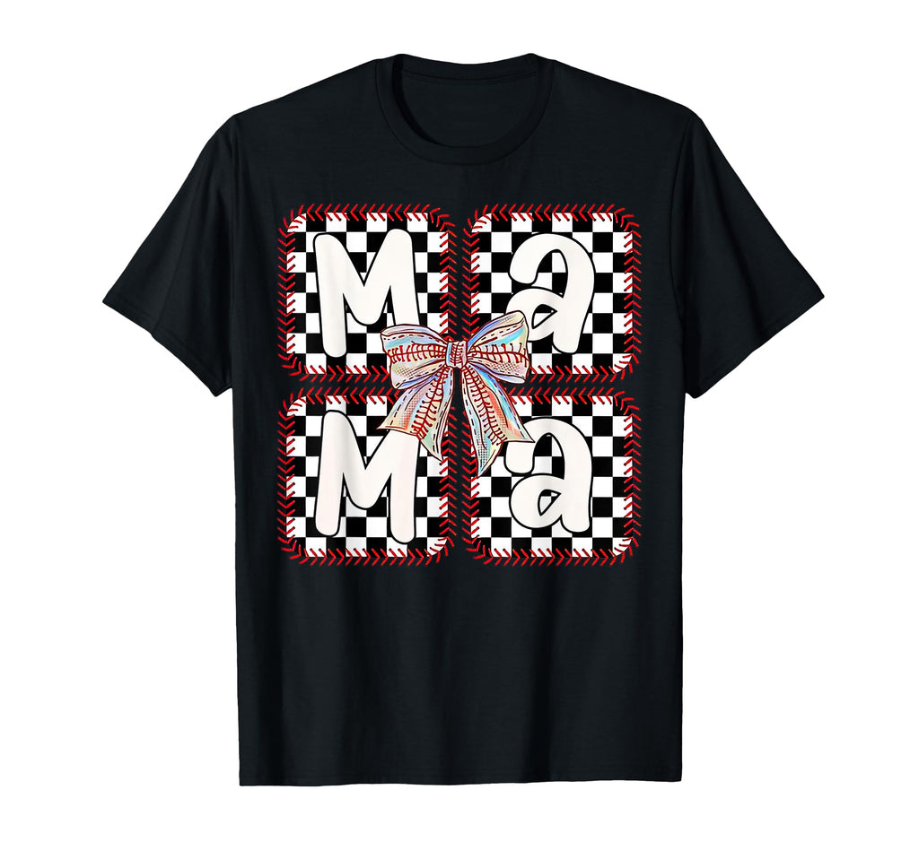 Baseball Mama Checkered Coquette Mom T-Shirt - Unique Graphic for Adults - T-Shirt, Sweatshirt, Hoodie