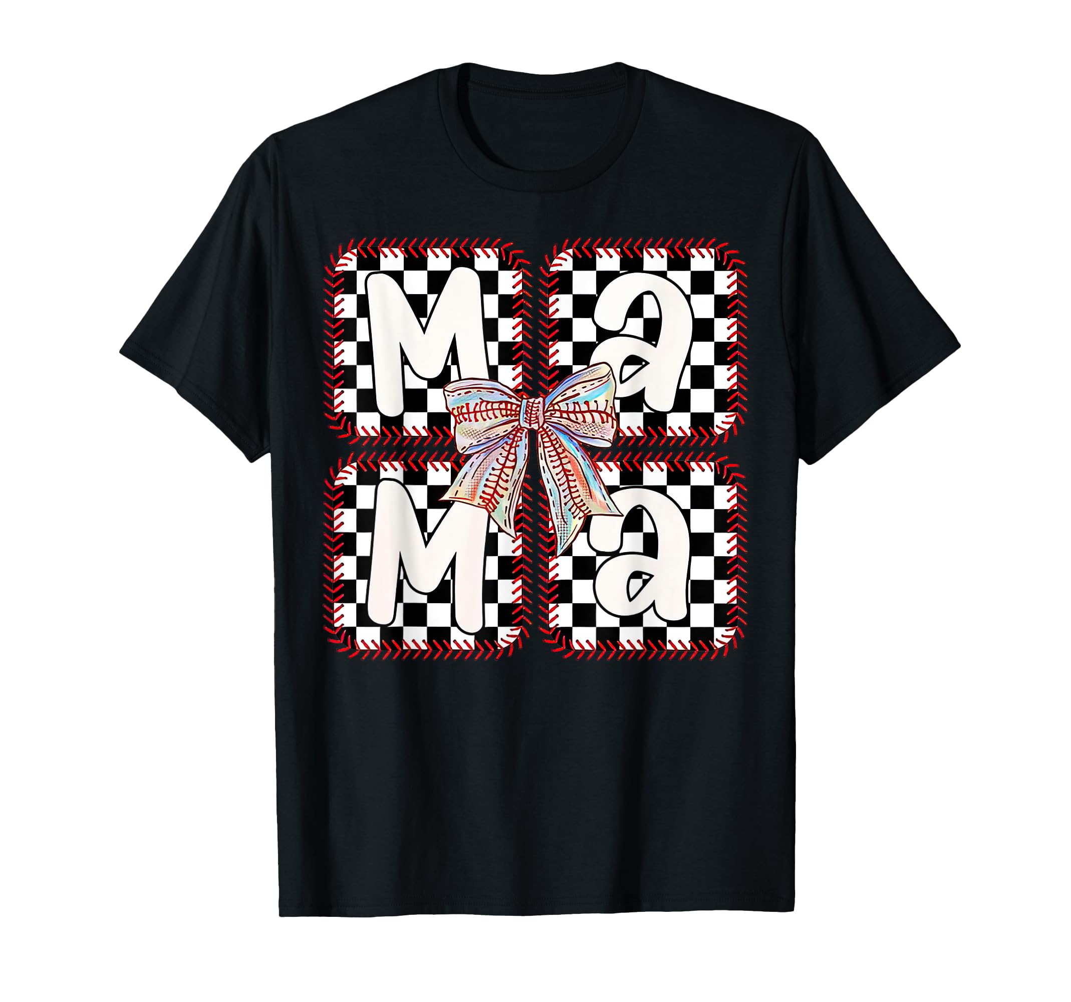 Baseball Mama Checkered Coquette Mom T-Shirt - Unique Graphic for Adults - T-Shirt, Sweatshirt, Hoodie