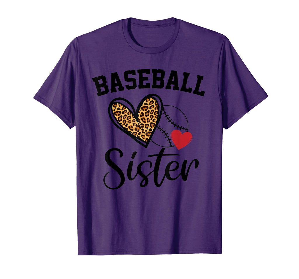 Baseball Sister Leopard Heart T-Shirt - Fun Novelty Design for Adults - T-Shirt, Sweatshirt, Hoodie