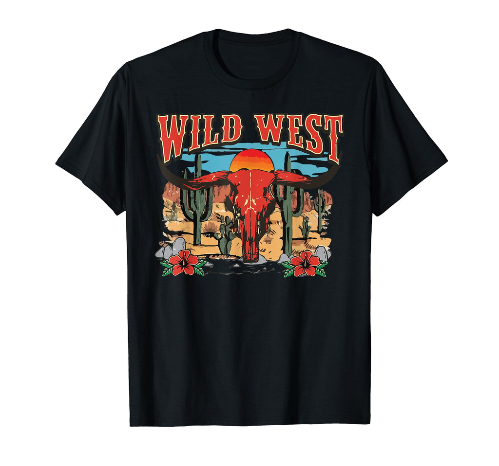 Wild West Cowboy Skull Floral Cowboy T-Shirt - Unique Graphic Men Women - T-Shirt, Sweatshirt, Hoodie