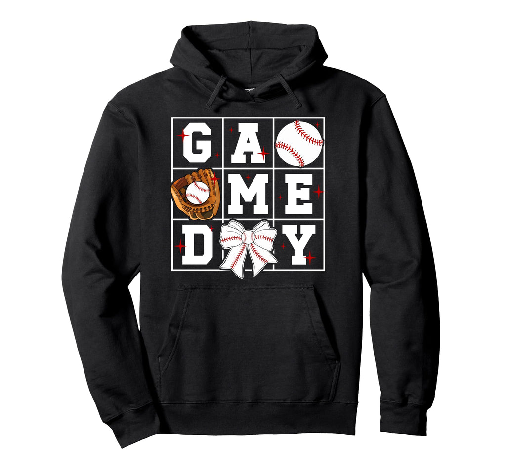 Game Day Baseball Bow Baseball Game Day Hoodie - Graphic Print for Adults - T-Shirt, Sweatshirt, Hoodie