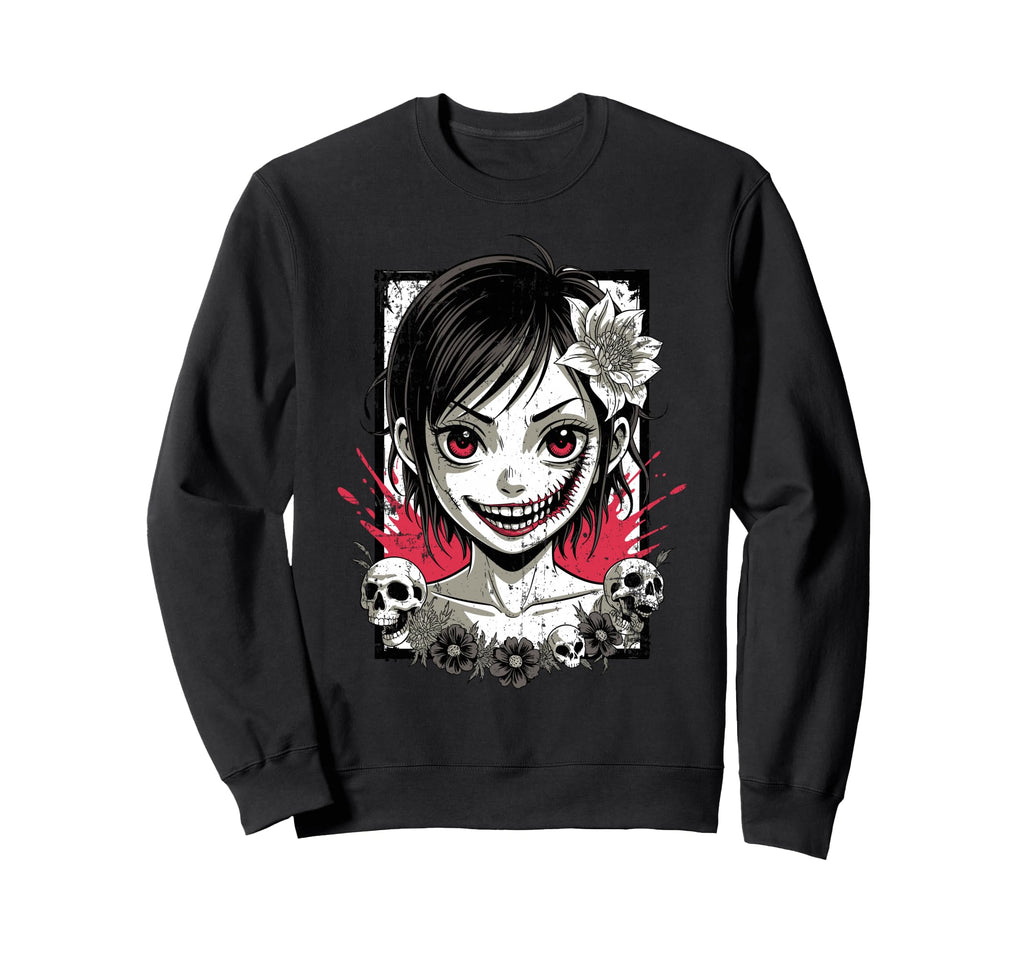 Horror Anime Goth Oni Mask Creepy Sweatshirt - Minimalist Print Men Women - T-Shirt, Sweatshirt, Hoodie