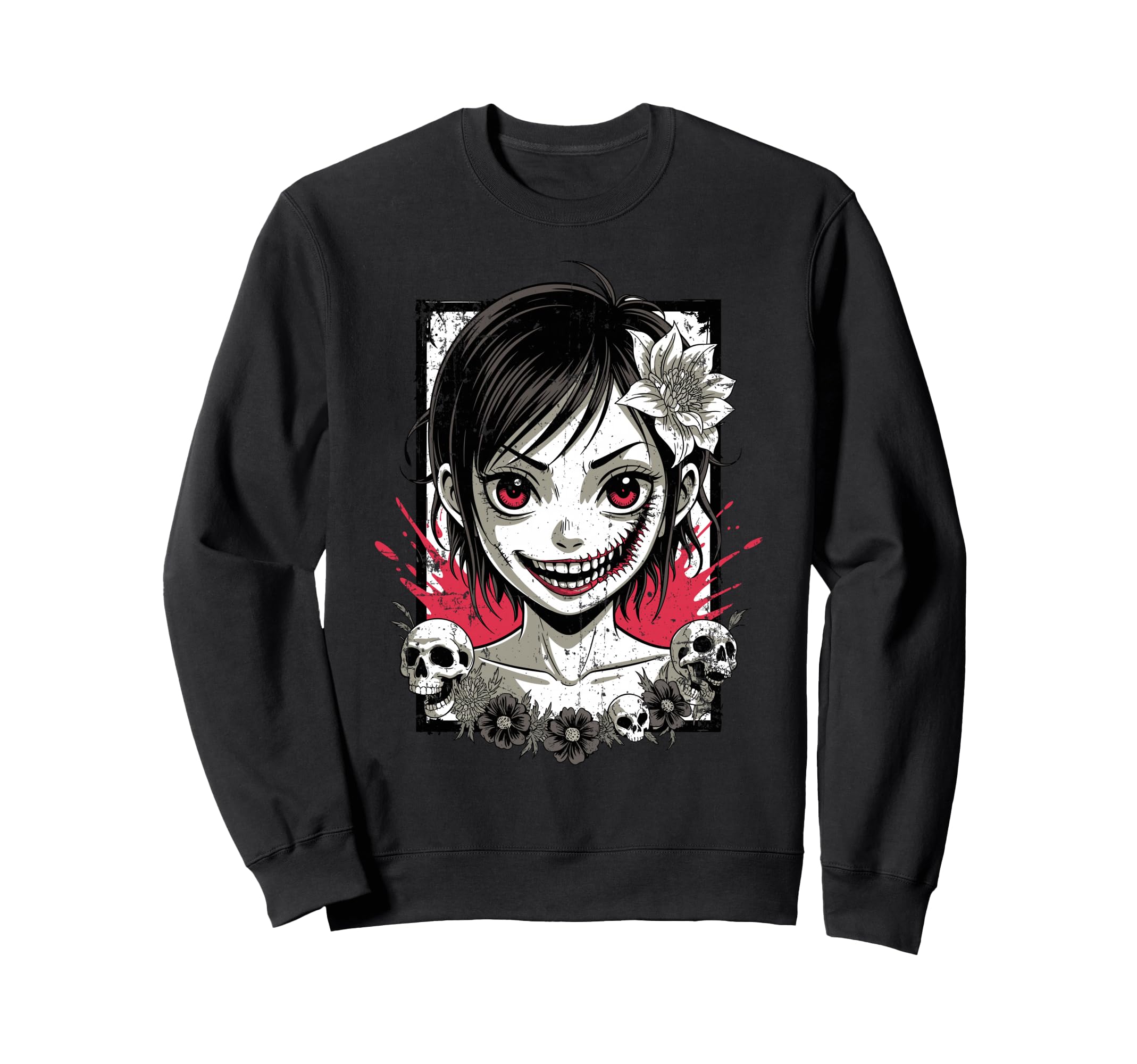 Horror Anime Goth Oni Mask Creepy Sweatshirt - Minimalist Print Men Women - T-Shirt, Sweatshirt, Hoodie