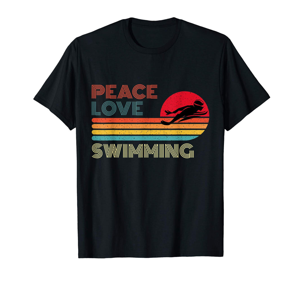 Peace Love Swimming Striped Sunset Sport T-Shirt - Novelty Apparel Unisex - T-Shirt, Sweatshirt, Hoodie