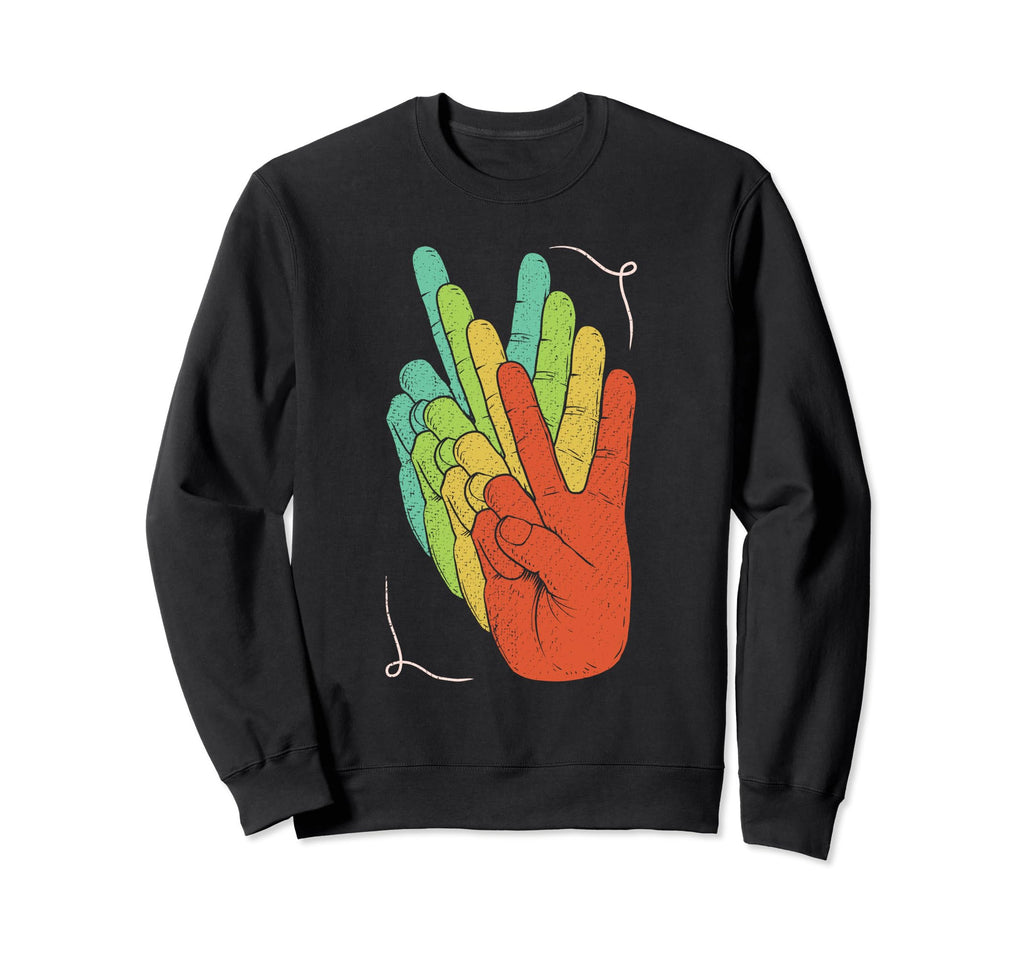 Hand Sign Peace Sunset Funny 80S Sweatshirt - Novelty Apparel for Adults - T-Shirt, Sweatshirt, Hoodie