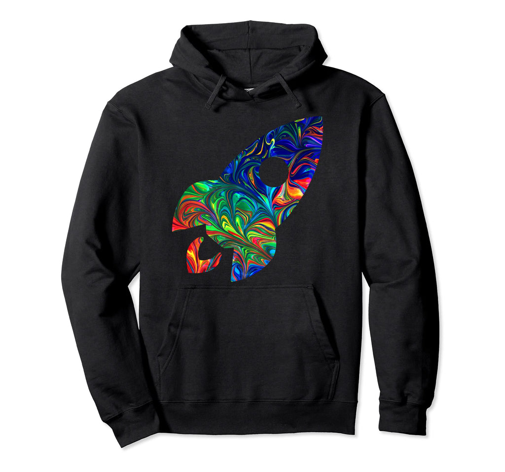 Psychedelic Rocket Ship Colorful 60S Hoodie - Fun Novelty Design Men Women - T-Shirt, Sweatshirt, Hoodie