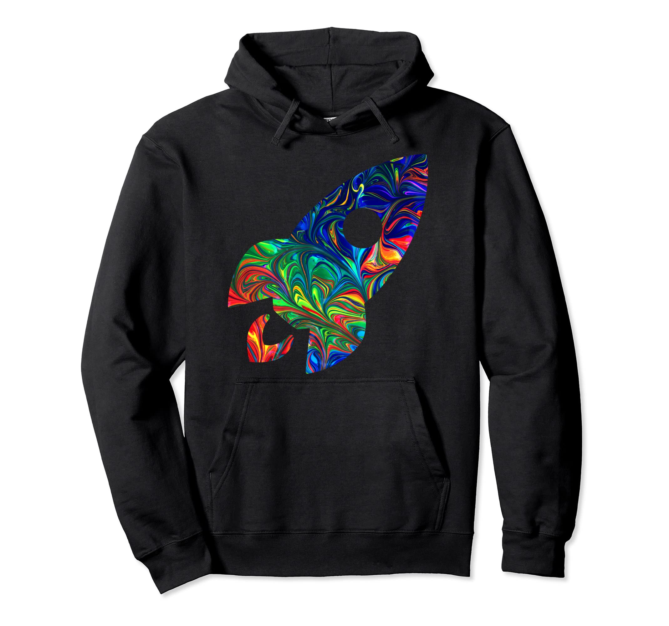 Psychedelic Rocket Ship Colorful 60S Hoodie - Fun Novelty Design Men Women - T-Shirt, Sweatshirt, Hoodie