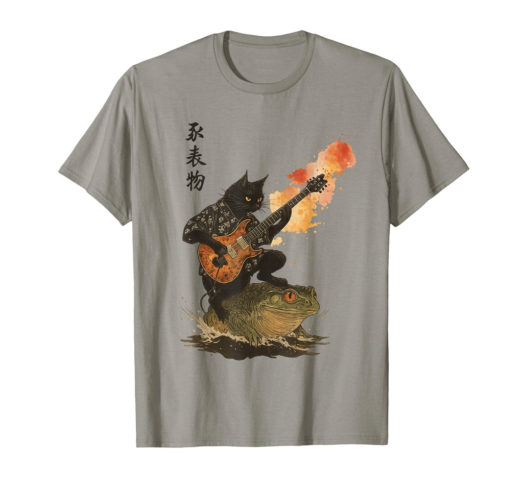 Black Cat Riding Toad Playing Guitar T-Shirt - Graphic Print Men Women - T-Shirt, Sweatshirt, Hoodie