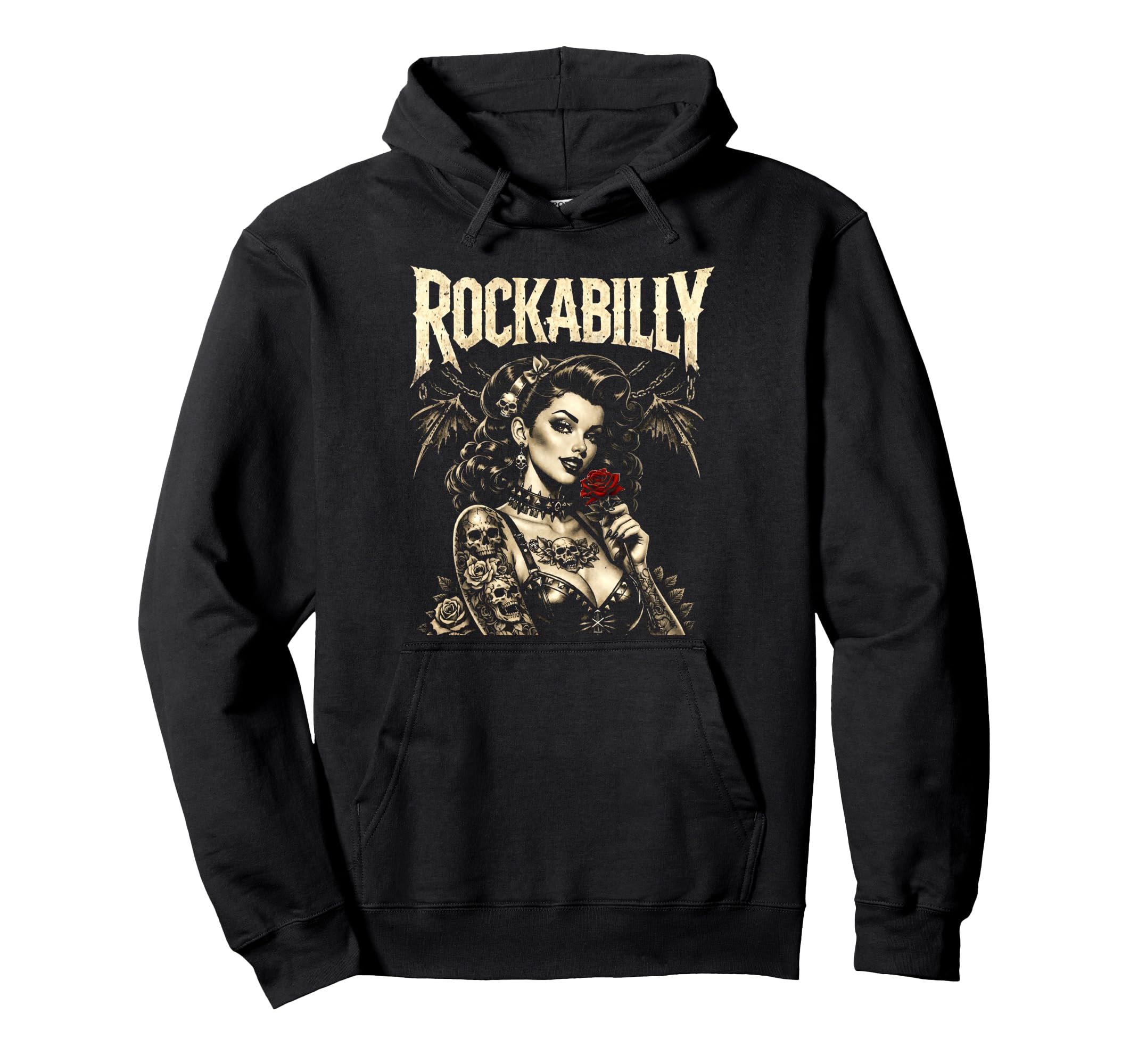 Rockabilly Gothic Pinup Skulls Hoodie - Aesthetic Graphic Men Women - T-Shirt, Sweatshirt, Hoodie