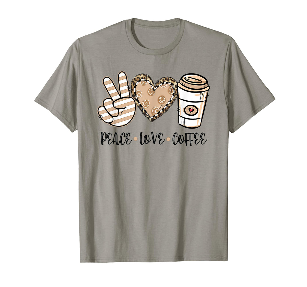 Peace Love Coffee Leopard Heart Peace T-Shirt - Novelty Apparel for Adults - T-Shirt, Sweatshirt, Hoodie