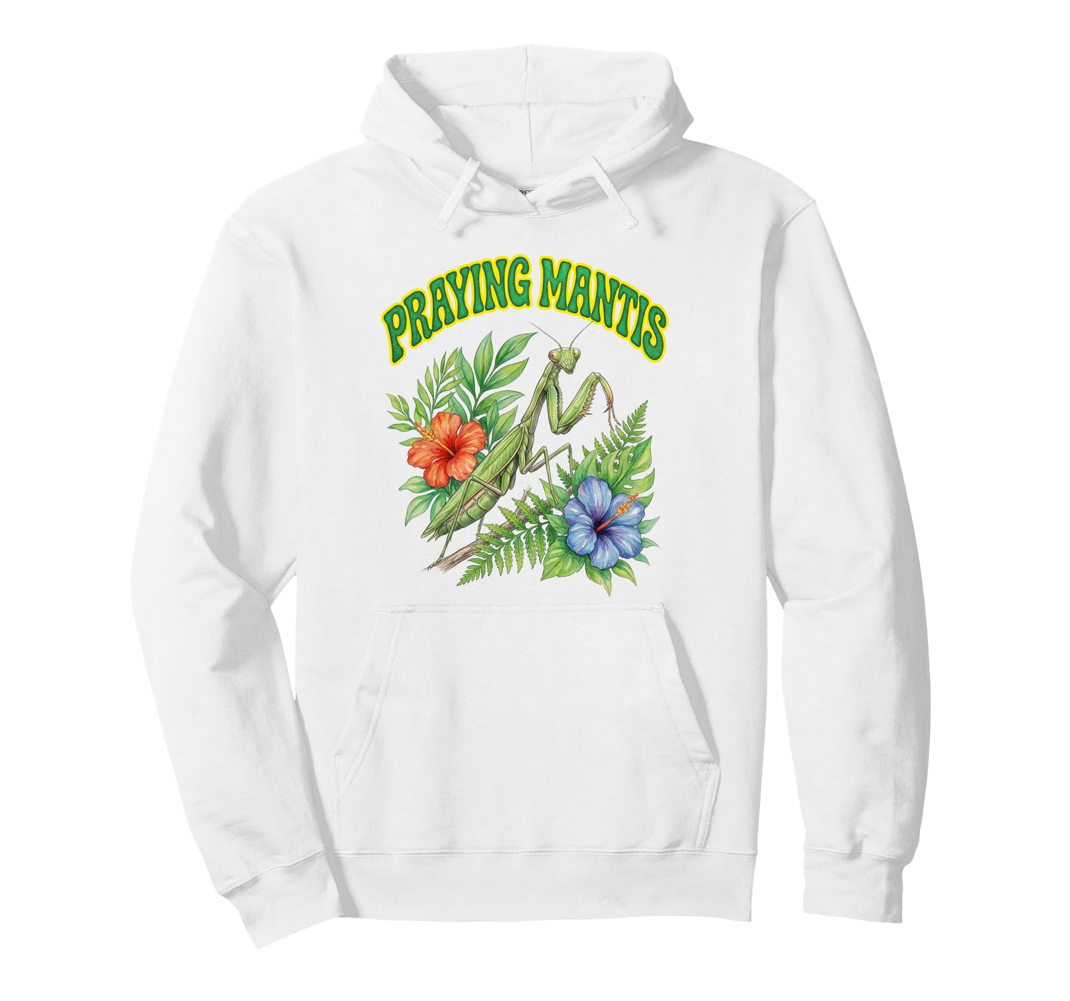 Praying Mantis Groovy Floral Watercolor Hoodie - Graphic Print for Adults - T-Shirt, Sweatshirt, Hoodie