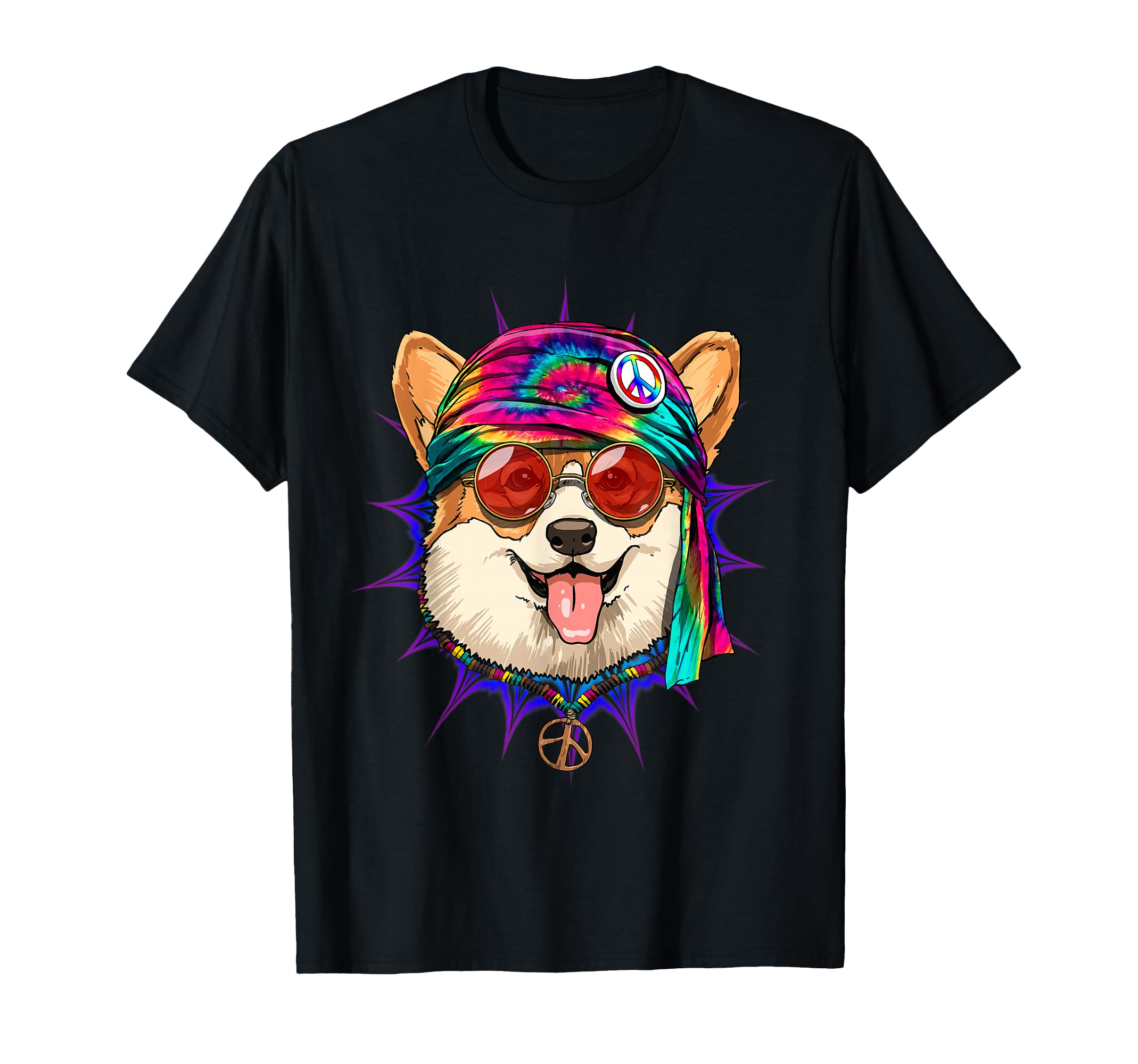 Tie Dye Hippie Corgi Hippiness Peace T-Shirt - Novelty Apparel Men Women - T-Shirt, Sweatshirt, Hoodie
