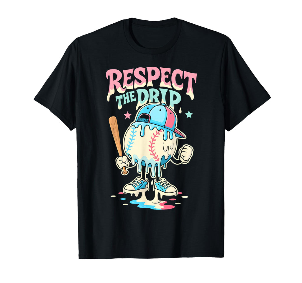 Baseball Ice Cream Drip Respect Drip T-Shirt - Unique Graphic for Adults - T-Shirt, Sweatshirt, Hoodie