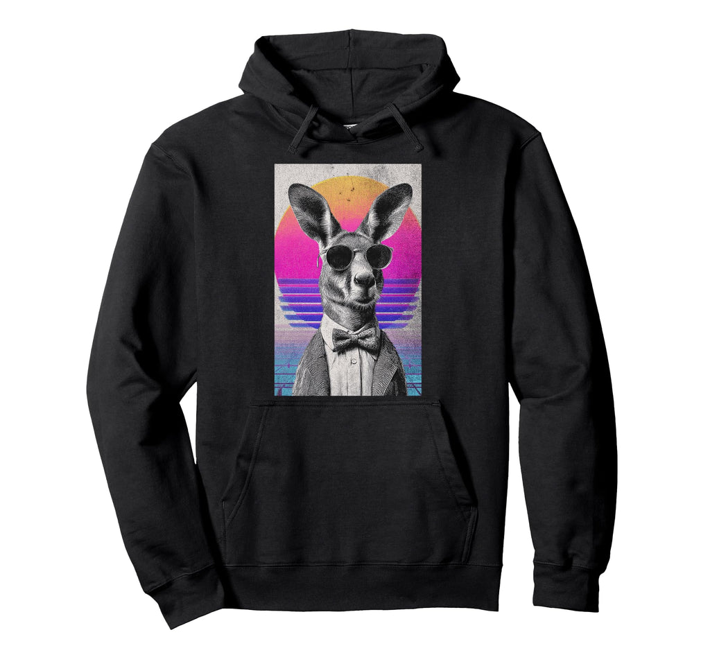 Funny Kangaroo Bow Tie 80S Synthwave Hoodie - Trendy Graphic Unisex - T-Shirt, Sweatshirt, Hoodie