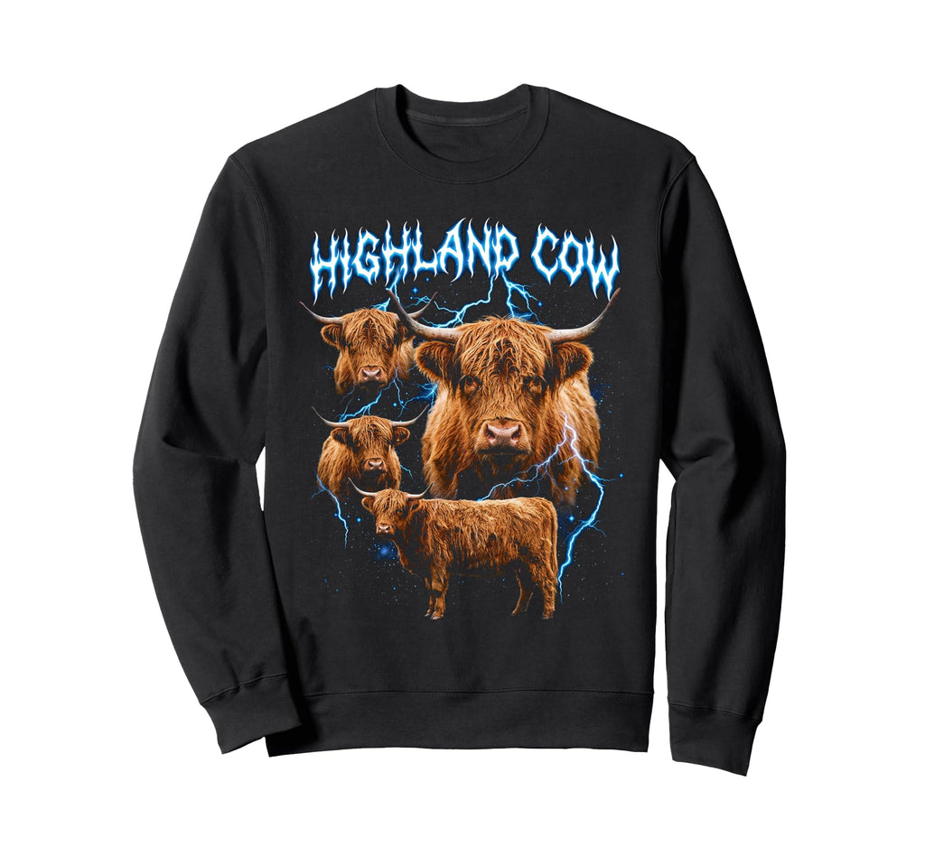 Highland Cow 90S Heavy Metal Sweatshirt - Novelty Apparel for Adults - T-Shirt, Sweatshirt, Hoodie