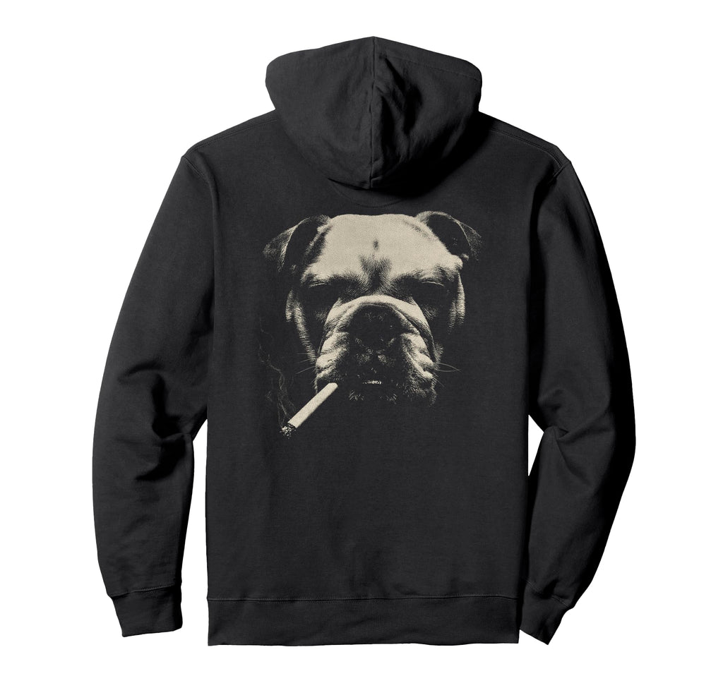 English Bulldog Smoking Cigarette Grunge Hoodie - Minimalist Print Unisex - T-Shirt, Sweatshirt, Hoodie