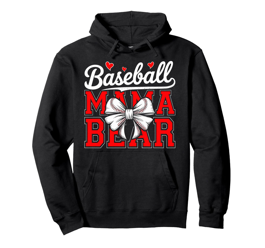 Game Day Mom Coquette Bow Baseball Mama Bear Hoodie - Graphic Print Unisex - T-Shirt, Sweatshirt, Hoodie