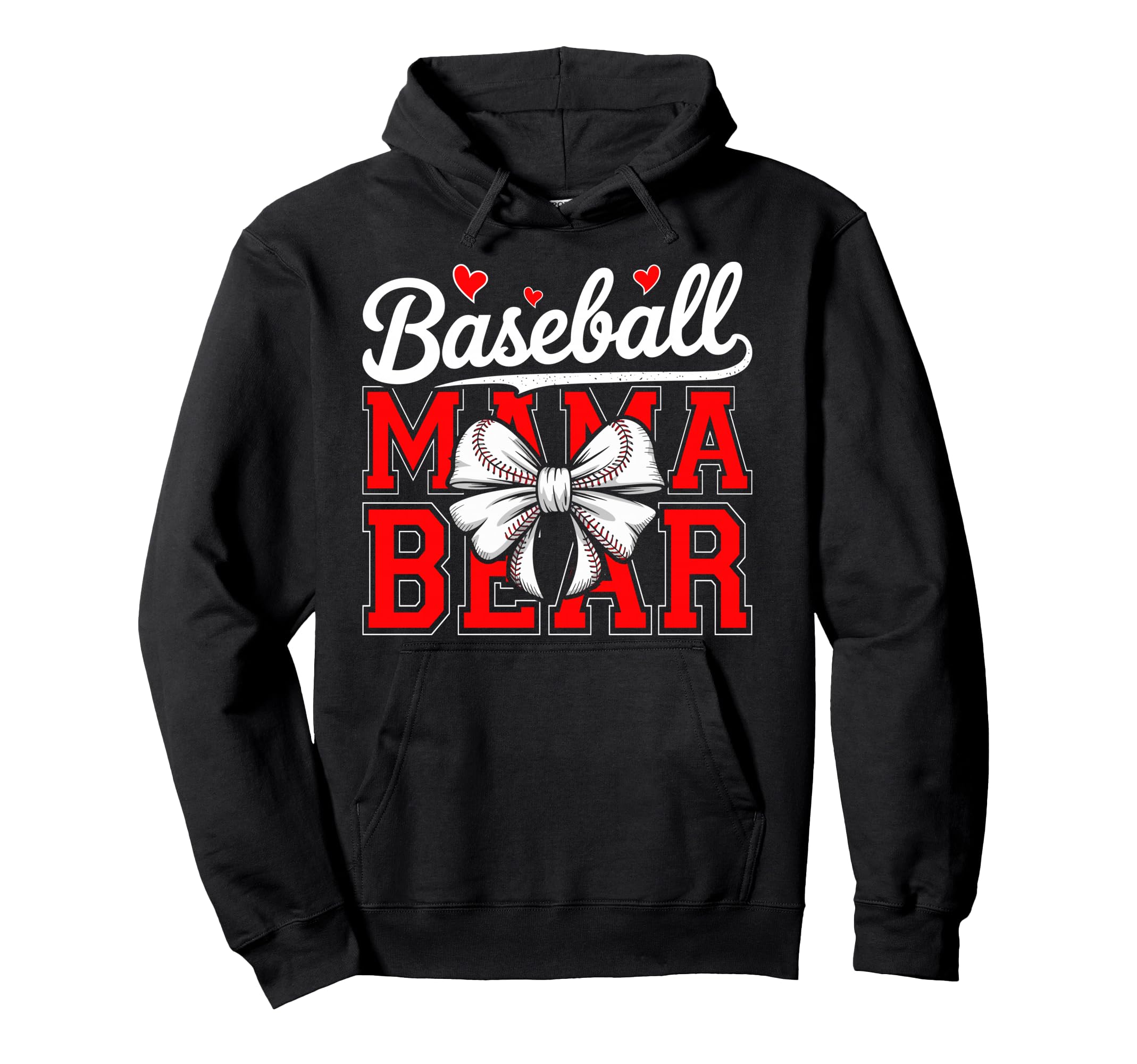 Game Day Mom Coquette Bow Baseball Mama Bear Hoodie - Graphic Print Unisex - T-Shirt, Sweatshirt, Hoodie