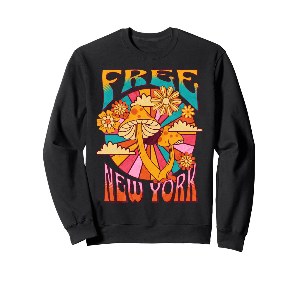 Free New York Protest 70S Boho Mushroom Sweatshirt - Trendy Graphic Unisex - T-Shirt, Sweatshirt, Hoodie