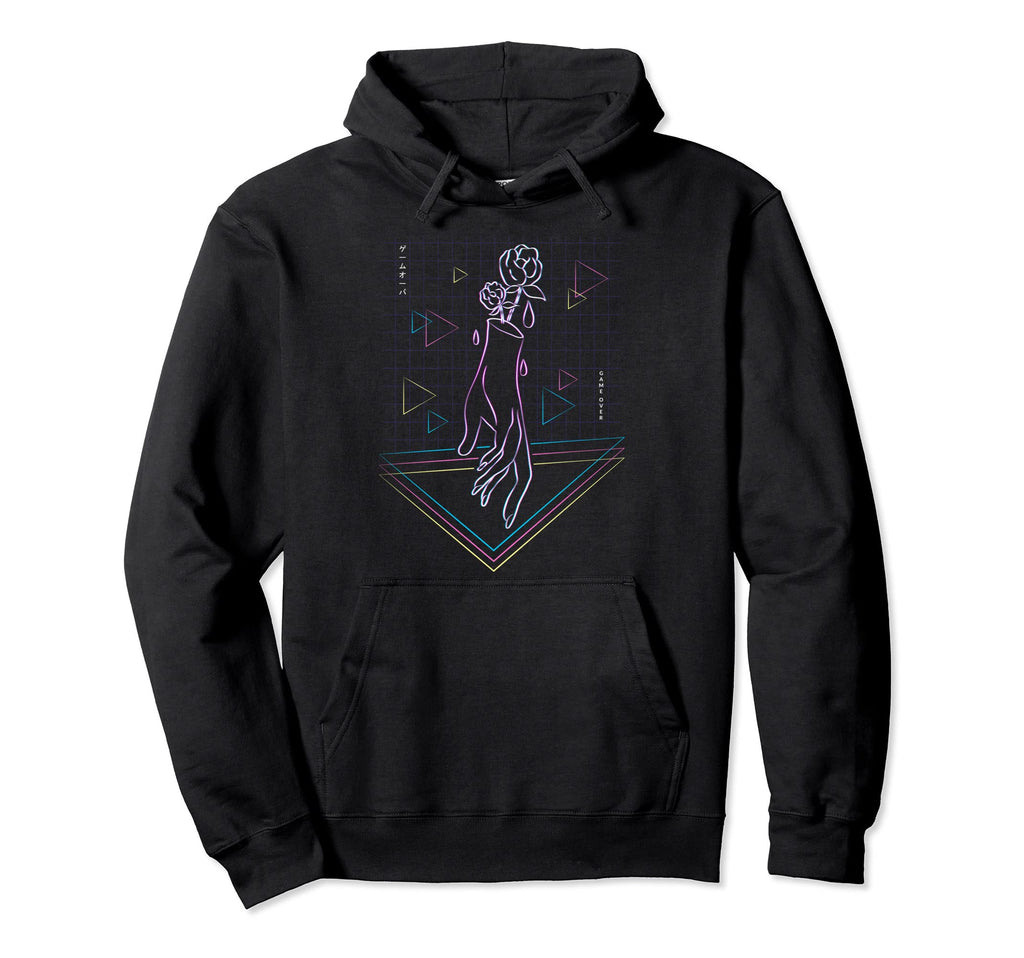 Vaporwave Aesthetic Rose Hand Flower Hoodie - Minimalist Print for Adults - T-Shirt, Sweatshirt, Hoodie