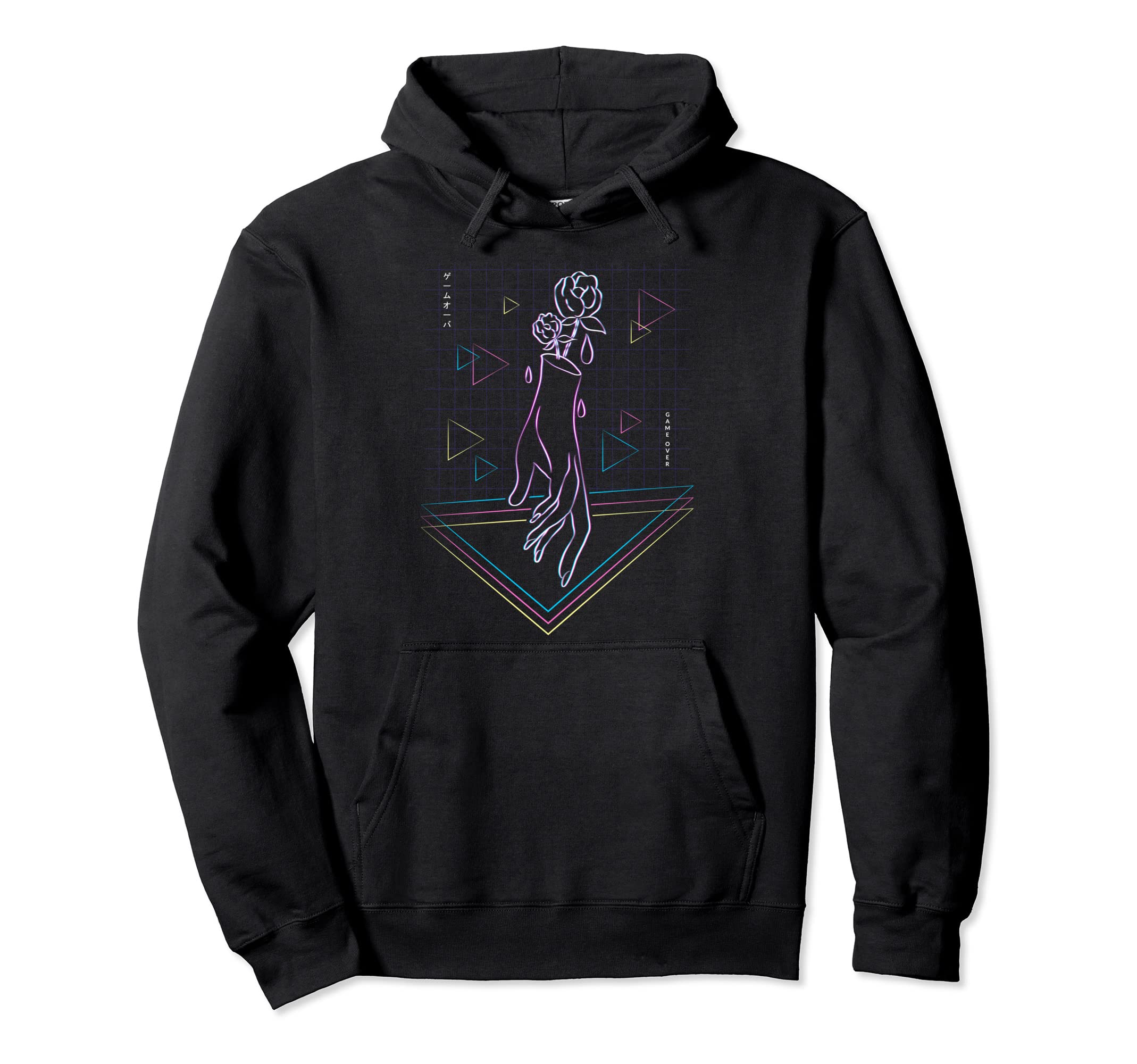 Vaporwave Aesthetic Rose Hand Flower Hoodie - Minimalist Print for Adults - T-Shirt, Sweatshirt, Hoodie