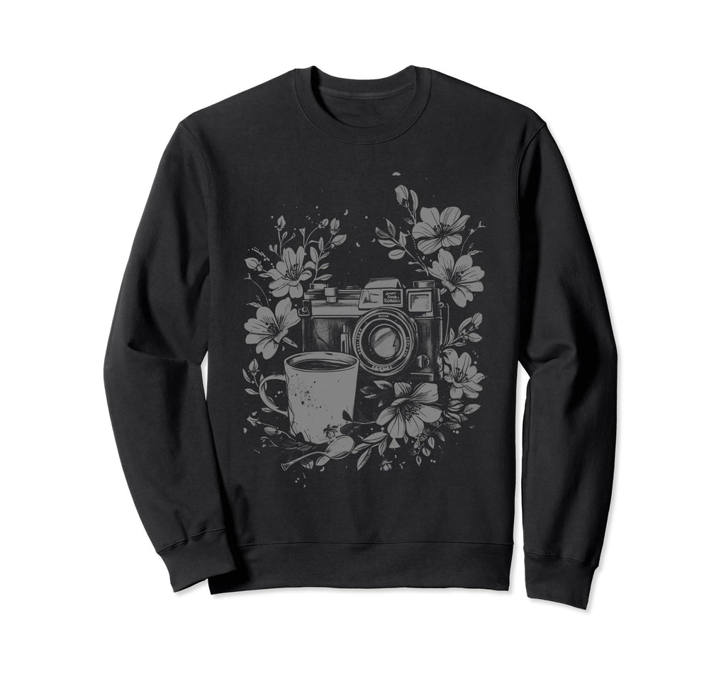 Photographer Coffee Camera Flowers Sweatshirt - Unique Graphic for Adults - T-Shirt, Sweatshirt, Hoodie
