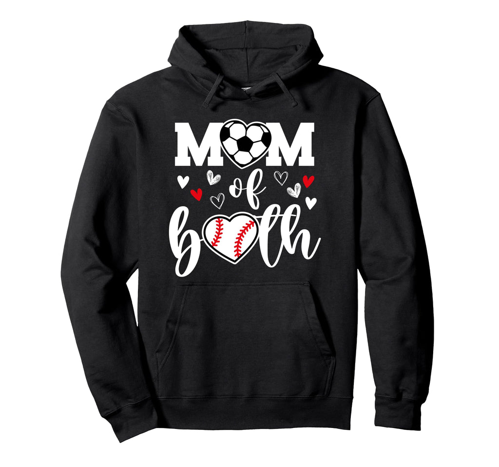 Mom Both Heart Soccer Baseball Sports Hoodie - Unique Graphic Men Women - T-Shirt, Sweatshirt, Hoodie