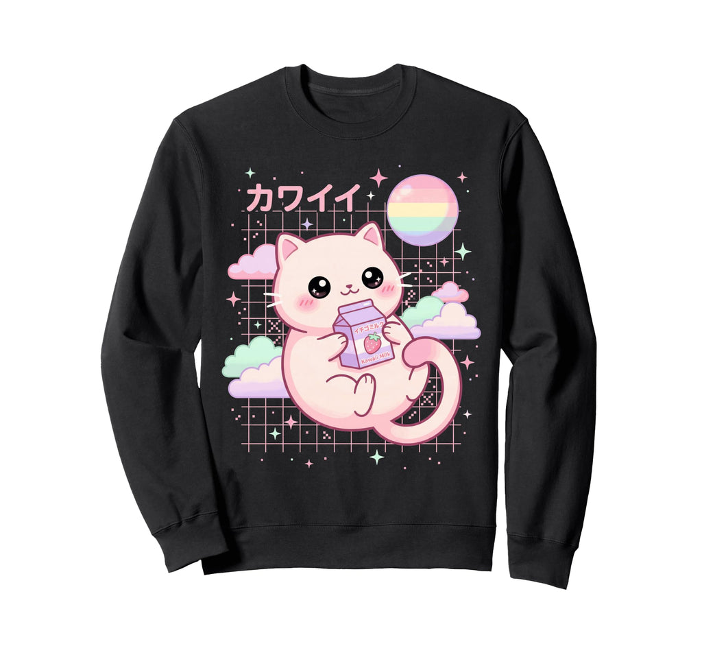 Cat Strawberry Milk Anime 90S Sweatshirt - Graphic Print for Adults - T-Shirt, Sweatshirt, Hoodie