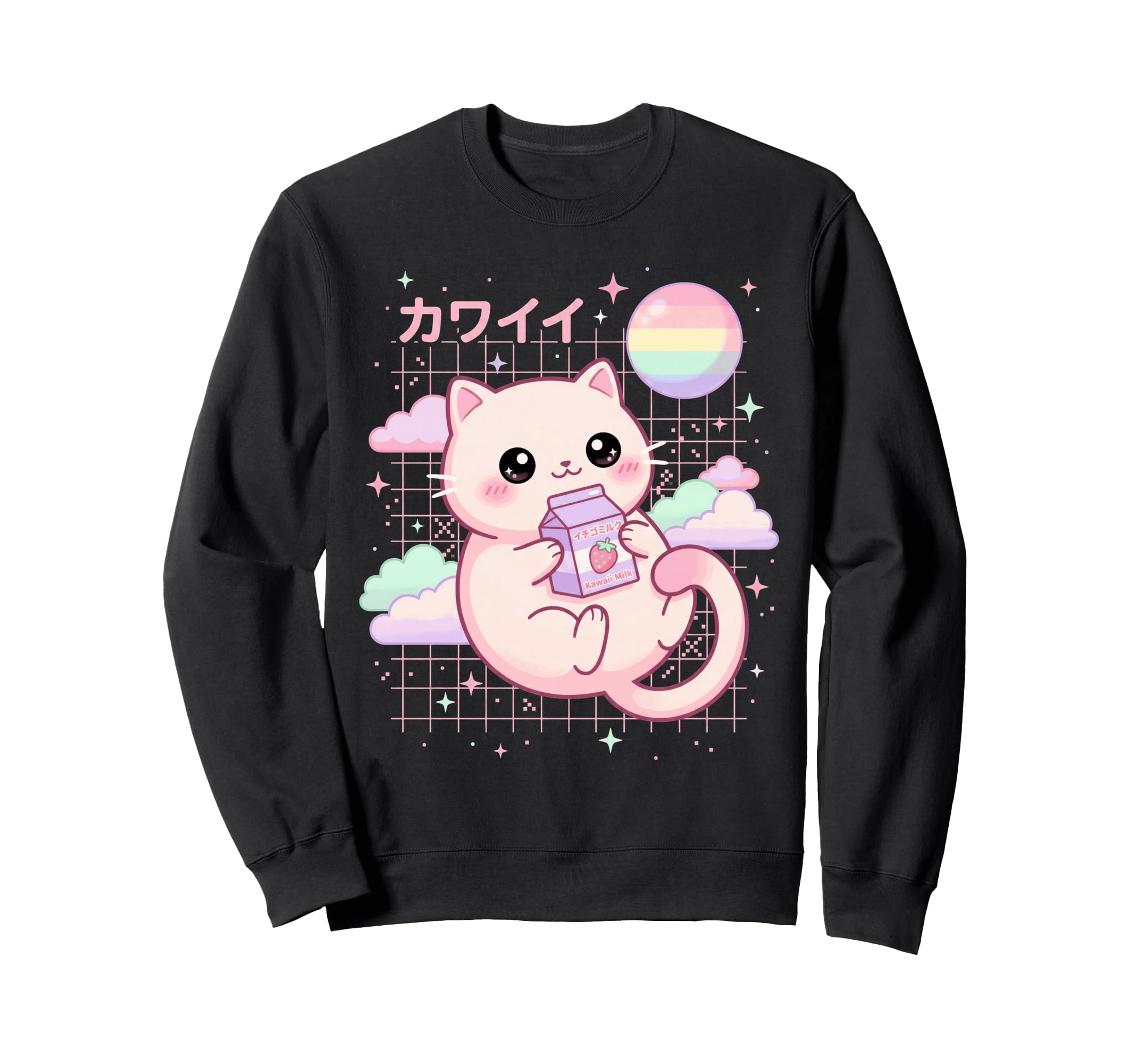 Cat Strawberry Milk Anime 90S Sweatshirt - Graphic Print for Adults - T-Shirt, Sweatshirt, Hoodie