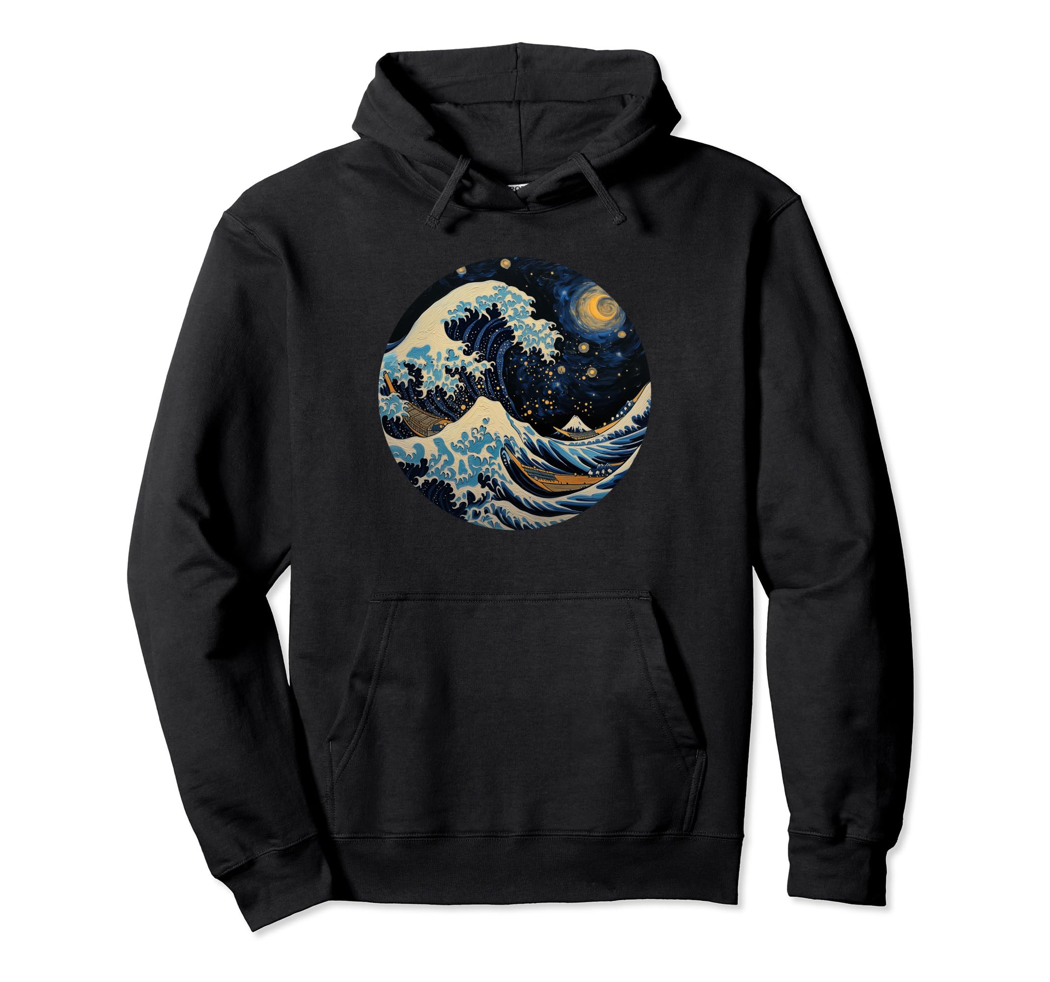 Aesthetic Vaporwave Great Wave Starry Night Hoodie - Unique Graphic Unisex - T-Shirt, Sweatshirt, Hoodie