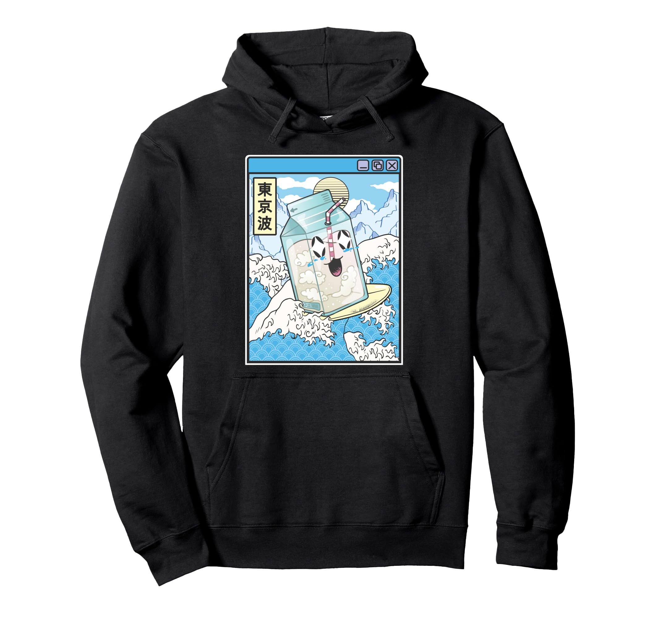 Surfing Milk Carton Japanese Waves Hoodie - Custom Art Print Men Women - T-Shirt, Sweatshirt, Hoodie