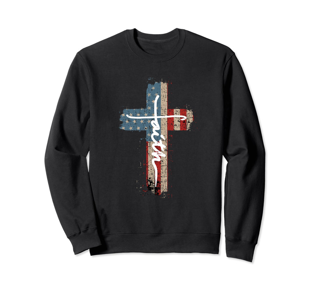 Faith American Flag Cross Sweatshirt - Casual Everyday Wear for Adults - T-Shirt, Sweatshirt, Hoodie