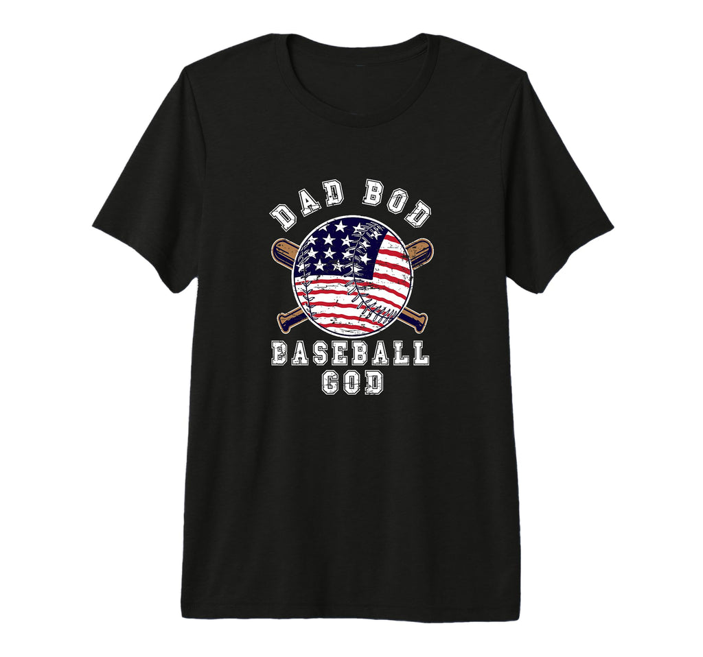 Mens Dad Bod Baseball God Us Flag T-Shirt - Graphic Print for Adults - T-Shirt, Sweatshirt, Hoodie