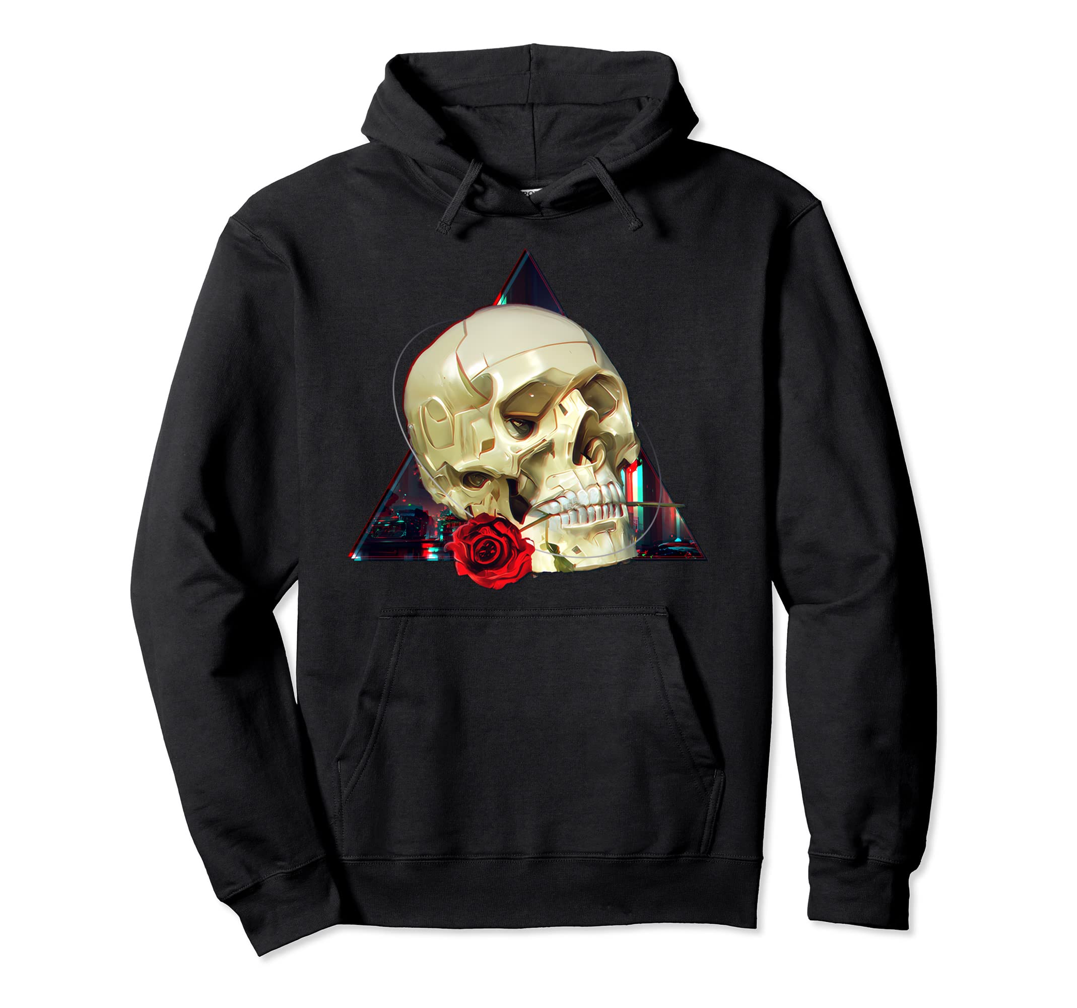Vaporwave Aesthetic Techwear Skull Hoodie - Graphic Print for Adults - T-Shirt, Sweatshirt, Hoodie
