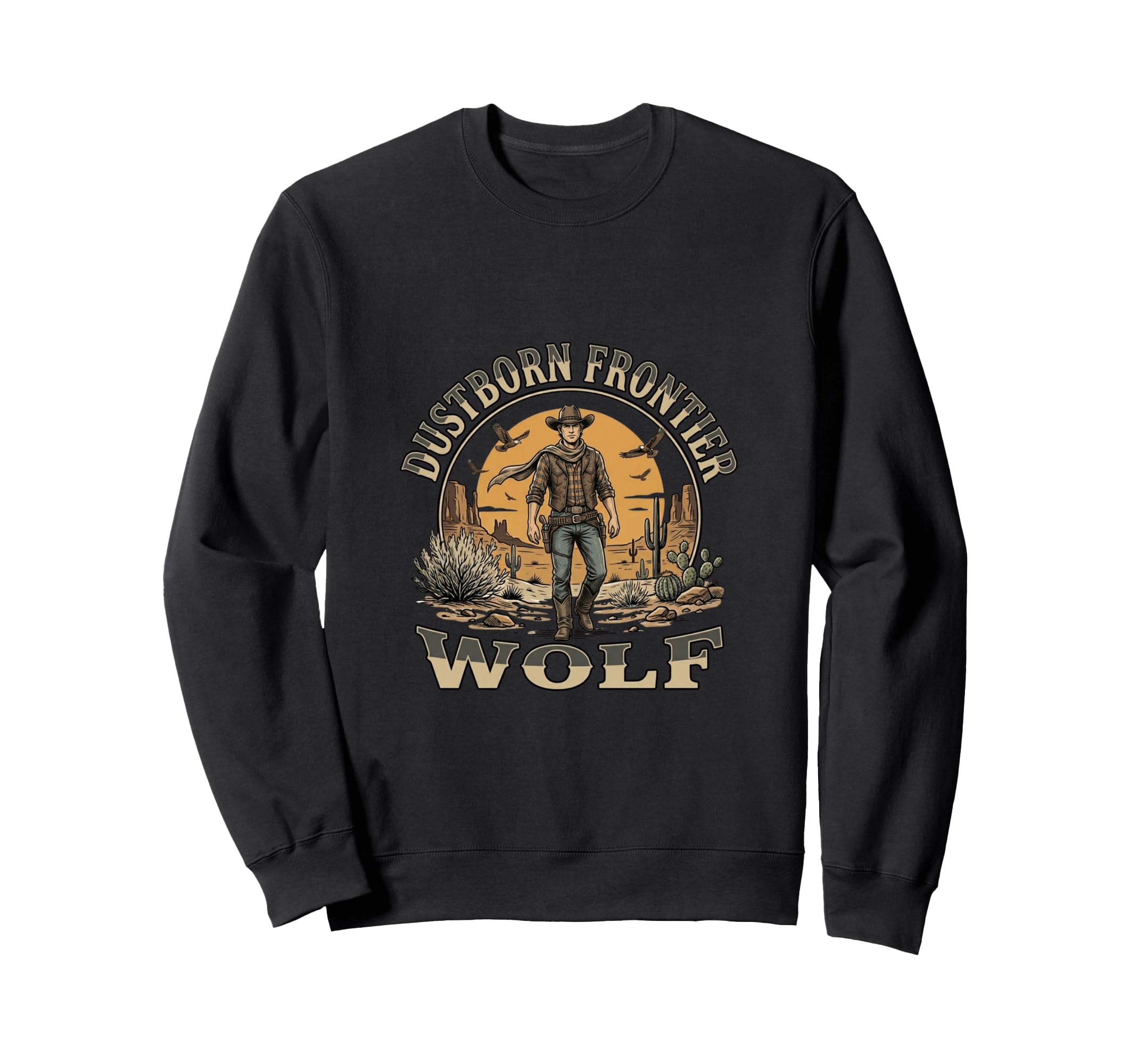 Dustborn Frontier Wolf Western Sweatshirt - Unique Graphic for Adults - T-Shirt, Sweatshirt, Hoodie