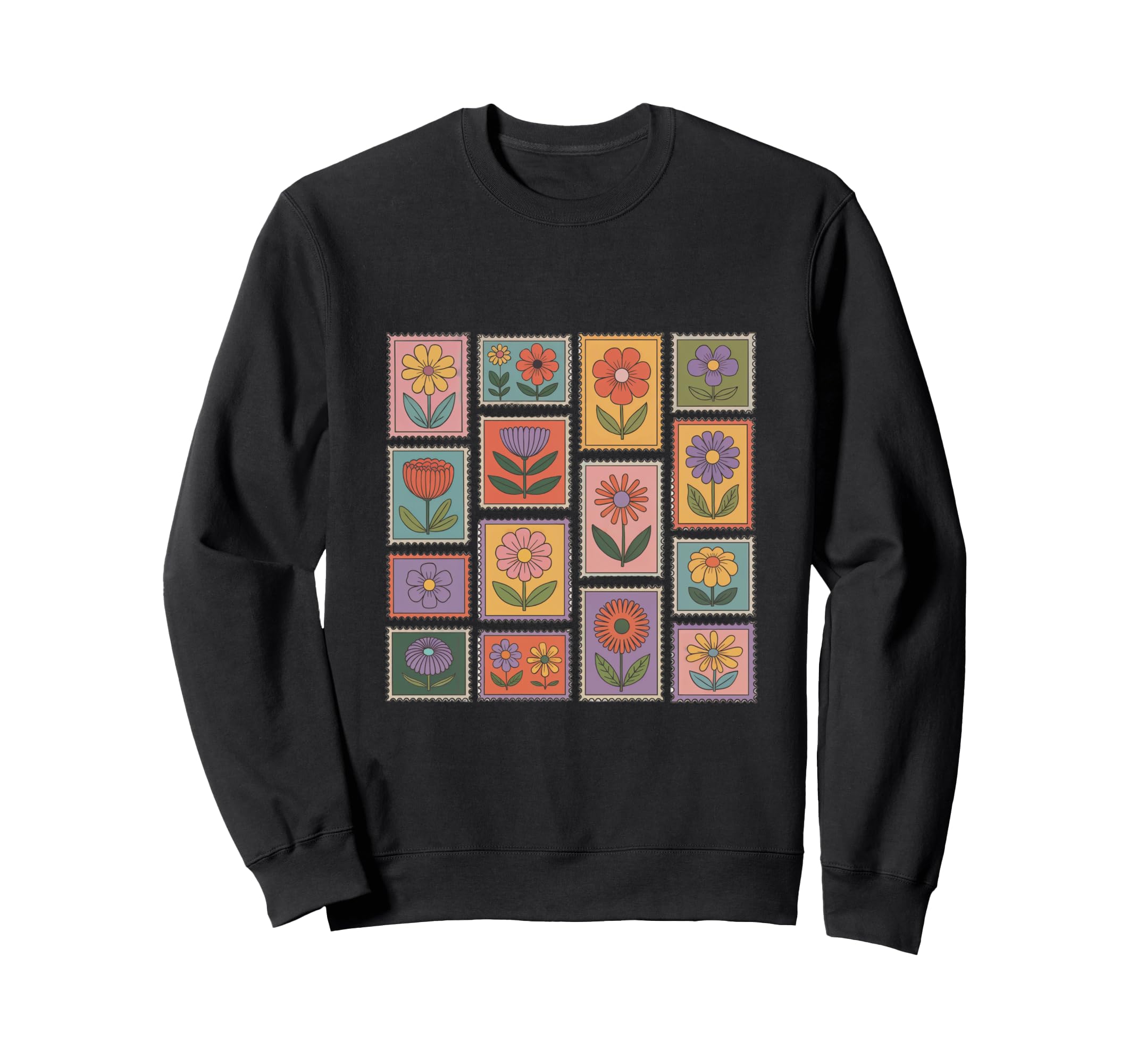 Postage Stamp Boho Flowers Sweatshirt - Fun Novelty Design for Adults - T-Shirt, Sweatshirt, Hoodie