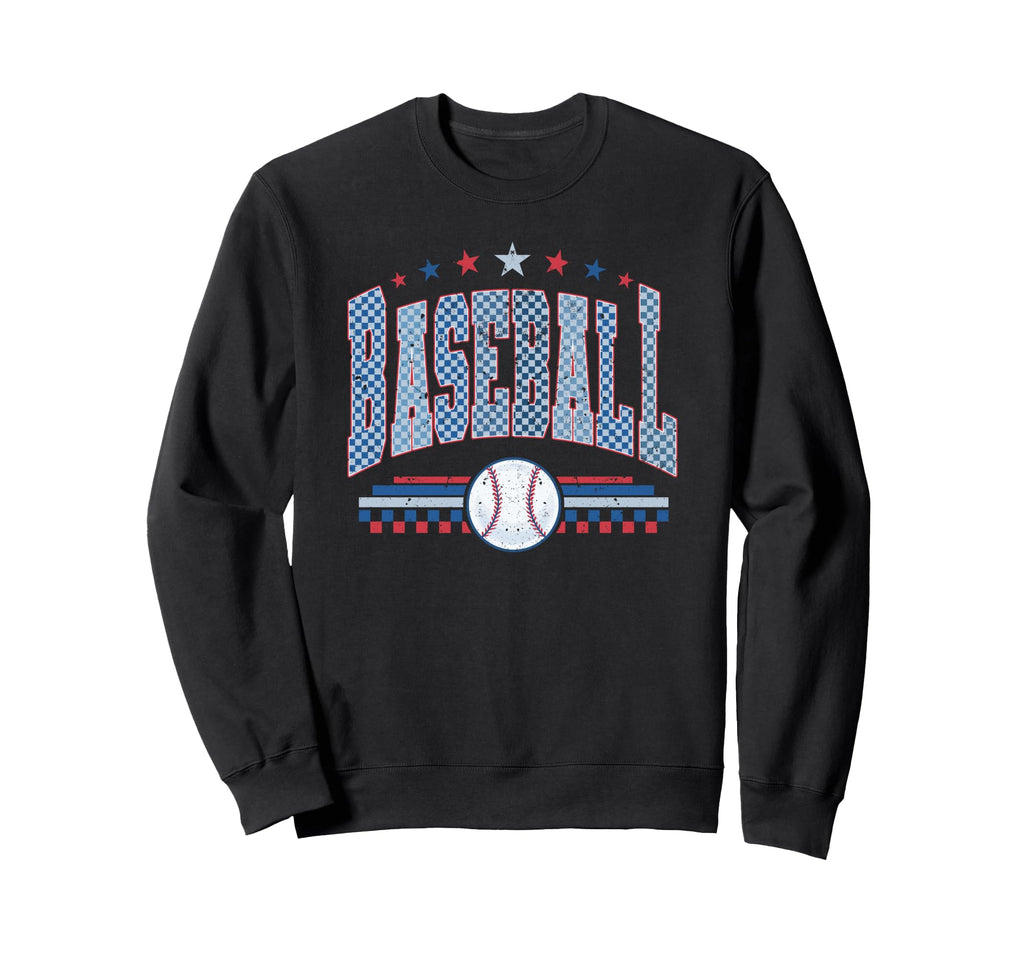 Red Blue Checkerboard Baseball Sweatshirt - Casual Everyday Wear Men Women - T-Shirt, Sweatshirt, Hoodie