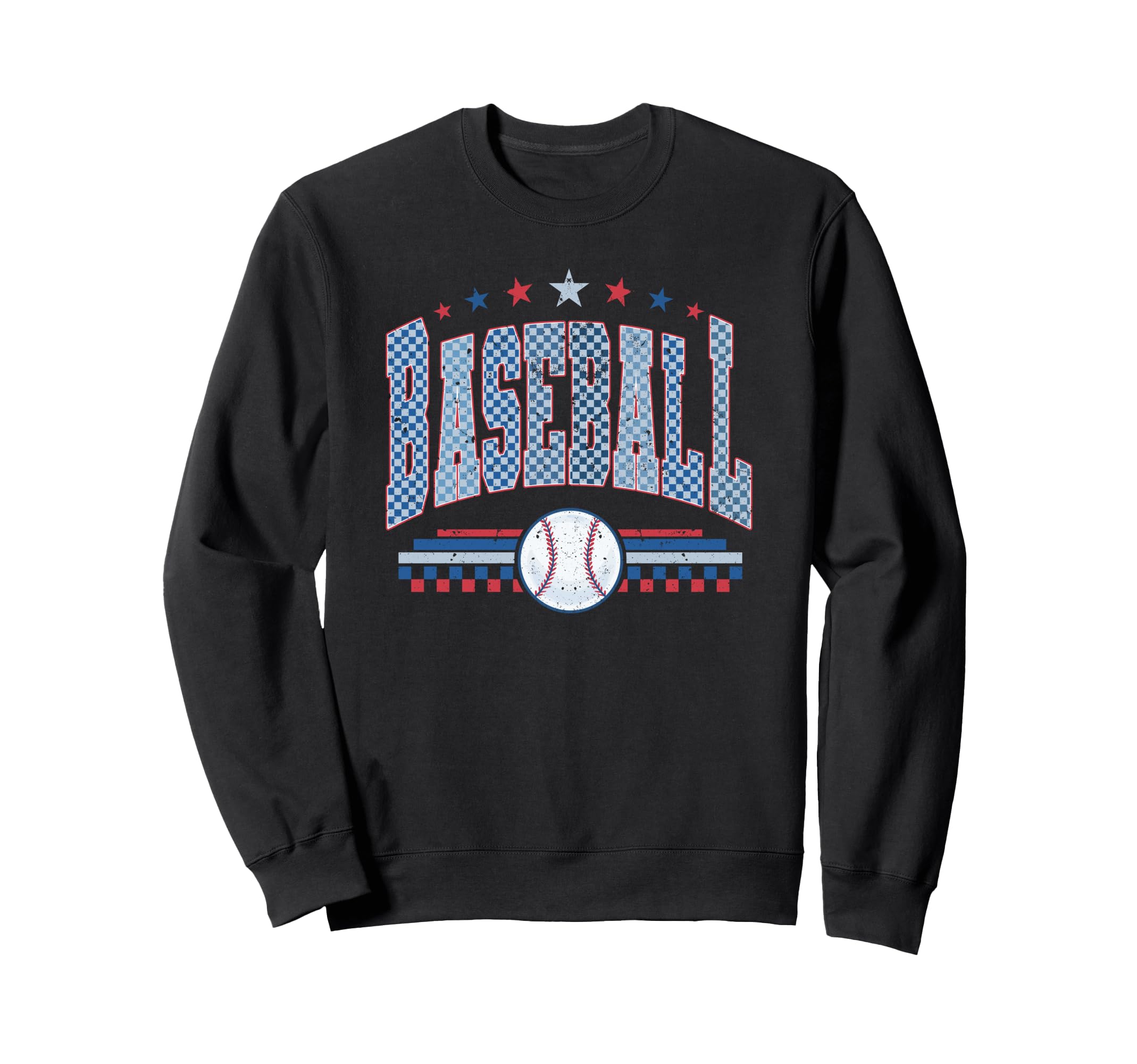 Red Blue Checkerboard Baseball Sweatshirt - Casual Everyday Wear Men Women - T-Shirt, Sweatshirt, Hoodie
