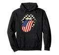 Checkered Lips Usa Flag Tongue American Hoodie - Fun Novelty Design Unisex - T-Shirt, Sweatshirt, Hoodie