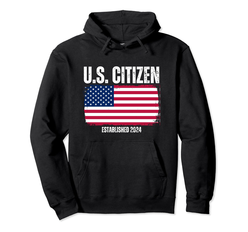 New Us Citizen Est 2024 Distressed Hoodie - Minimalist Print for Adults - T-Shirt, Sweatshirt, Hoodie