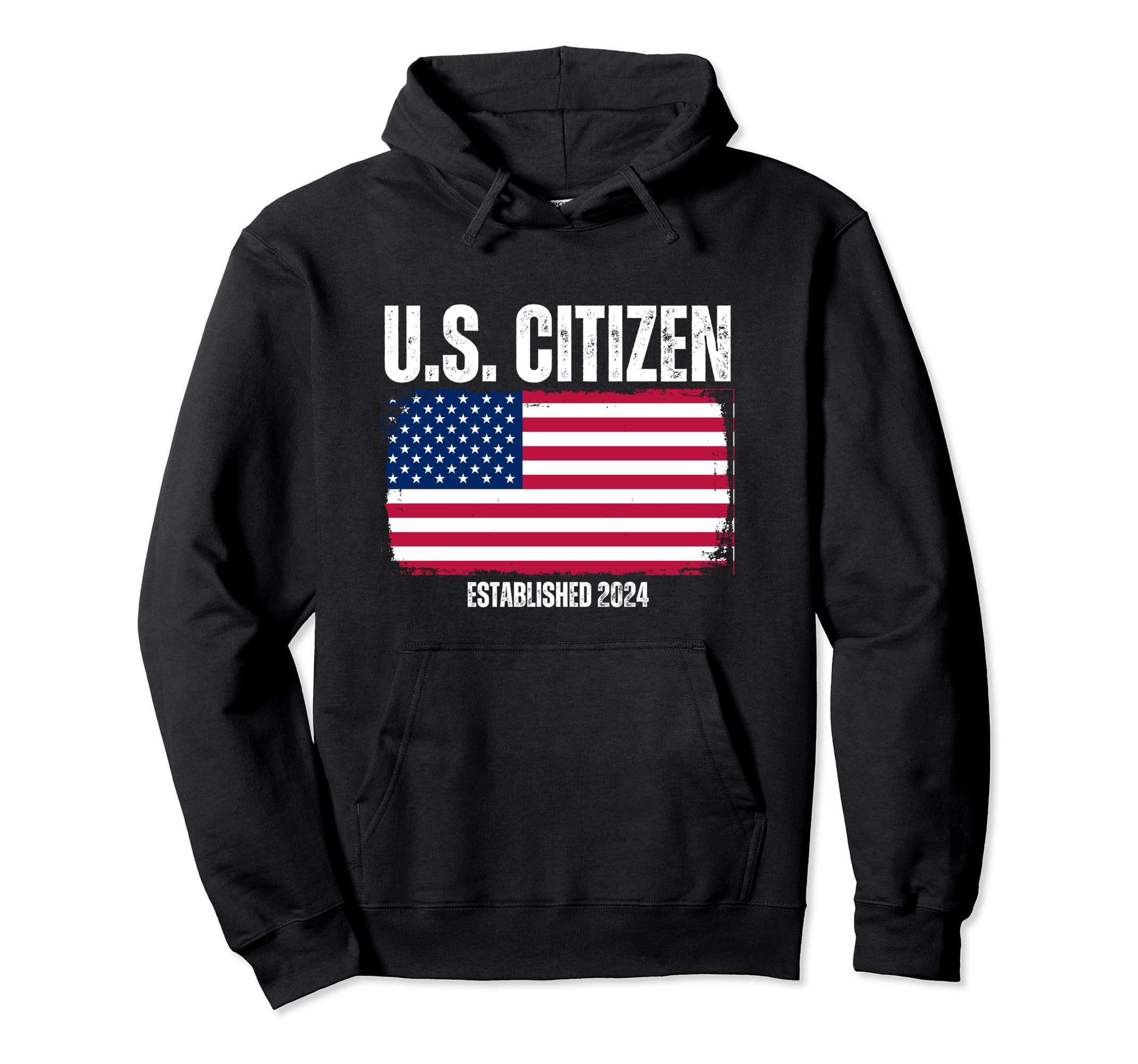 New Us Citizen Est 2024 Distressed Hoodie - Minimalist Print for Adults - T-Shirt, Sweatshirt, Hoodie