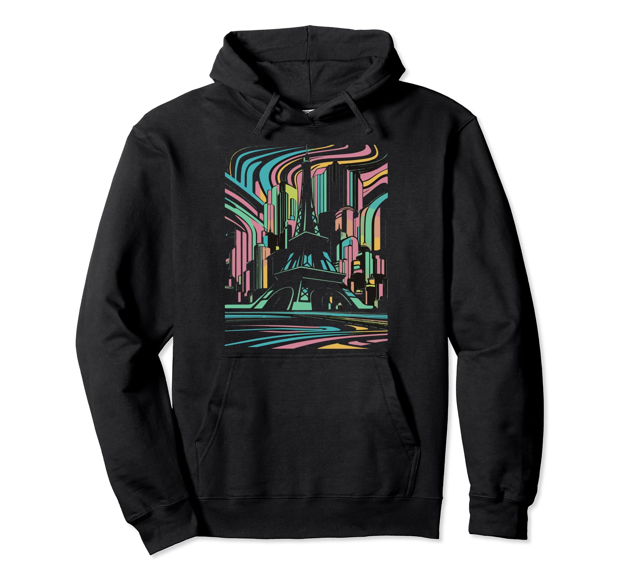 Paris Vaporwave Eifel Tower Futuristic Hoodie - Trendy Graphic Unisex - T-Shirt, Sweatshirt, Hoodie
