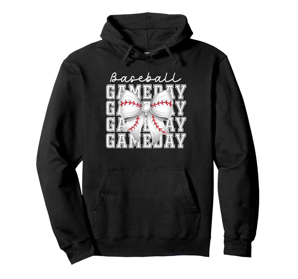 Baseball Game Day Mom Coquette Bow Cheer Hoodie - Minimalist Print Unisex - T-Shirt, Sweatshirt, Hoodie