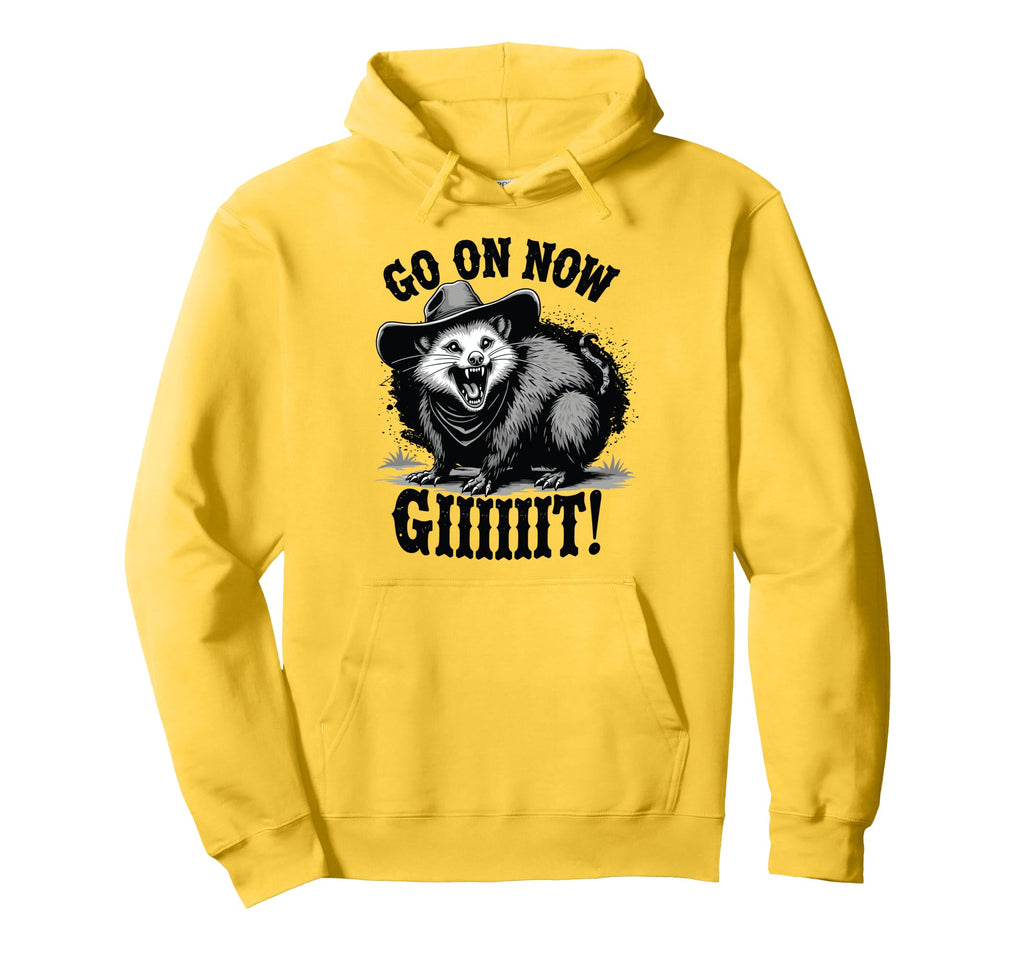 Cowboy Opossum Go Now Git Hoodie - Unique Graphic Unisex - T-Shirt, Sweatshirt, Hoodie