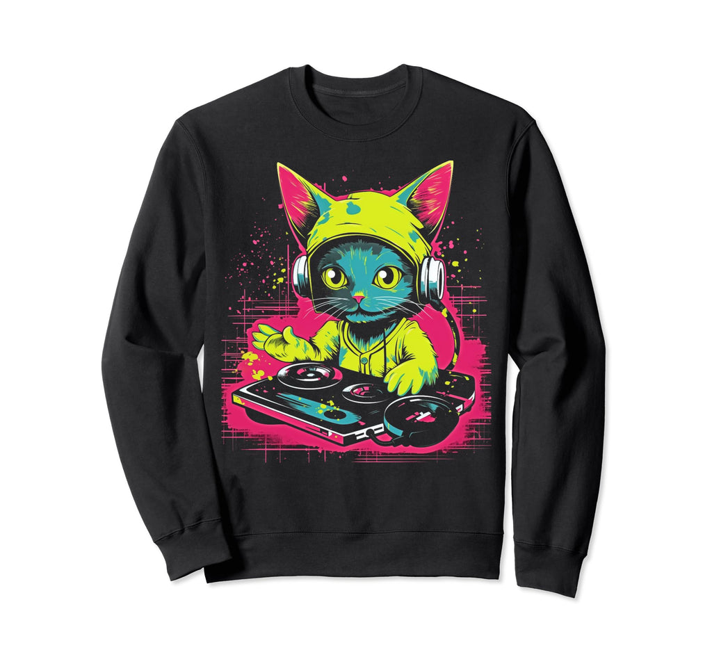 Kawaii Cat Dj Japanese Edm Y2K Sweatshirt - Minimalist Print for Adults - T-Shirt, Sweatshirt, Hoodie