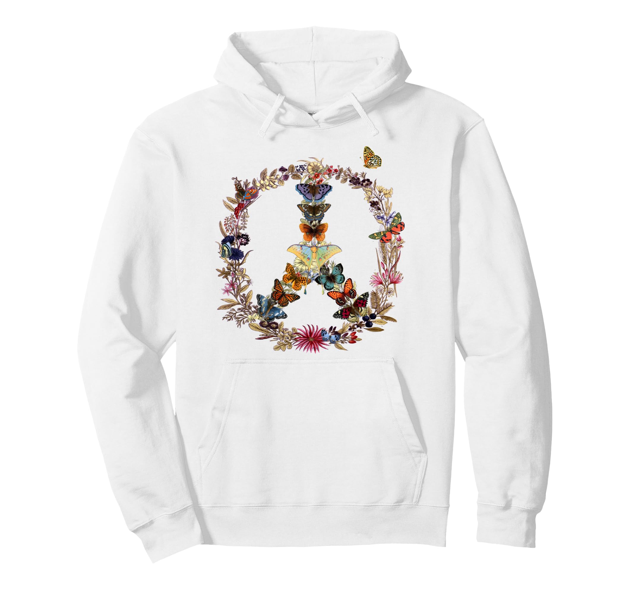 Peace Sign Butterflies Flowers 60S 70S Hoodie - Minimalist Print Men Women - T-Shirt, Sweatshirt, Hoodie